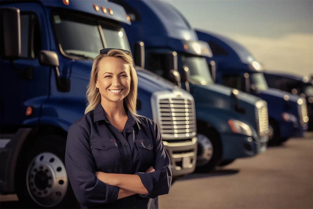 female driver sitting in a truck