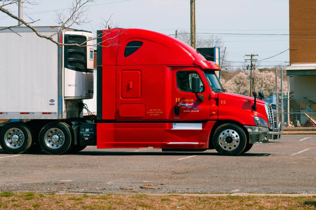 red truck on parking lot