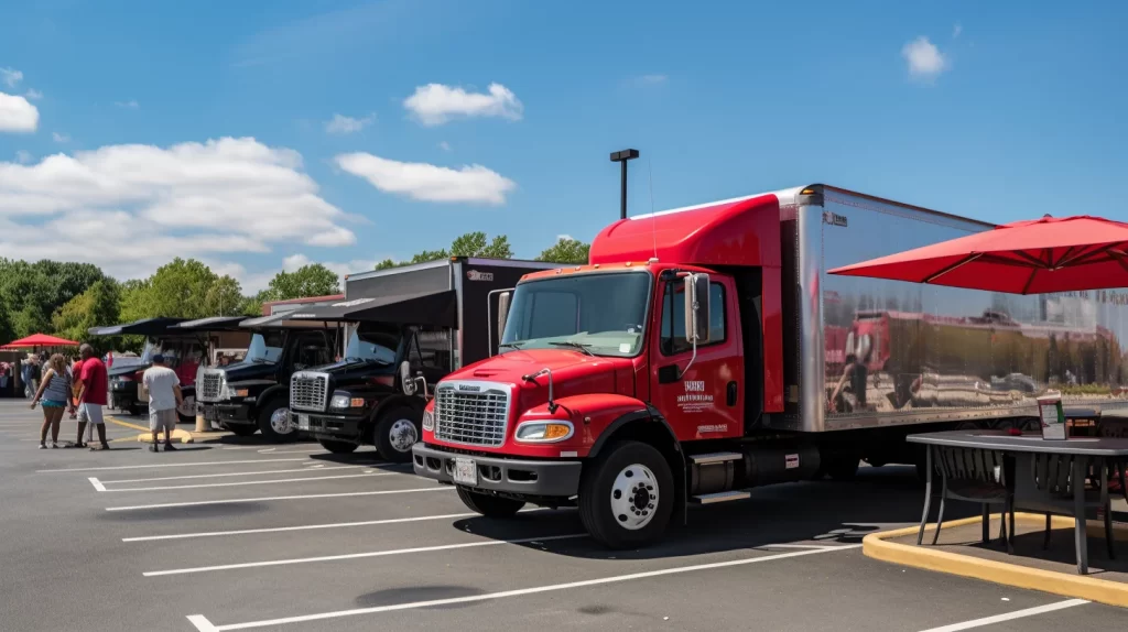 Trucks parked at a sunny parking lot