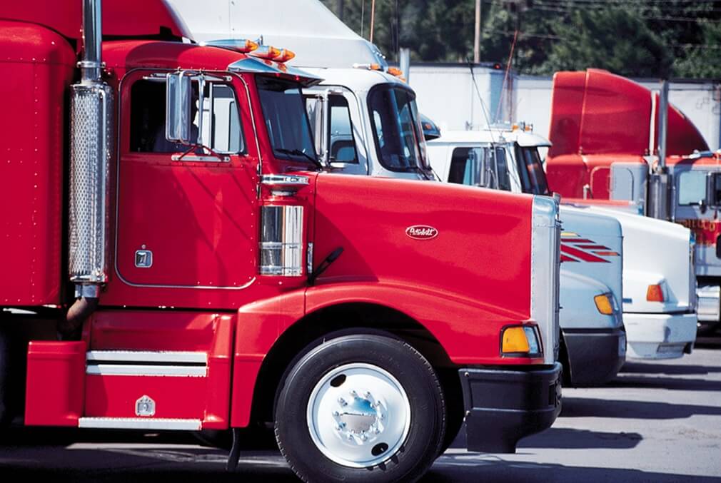 a row of parked trucks