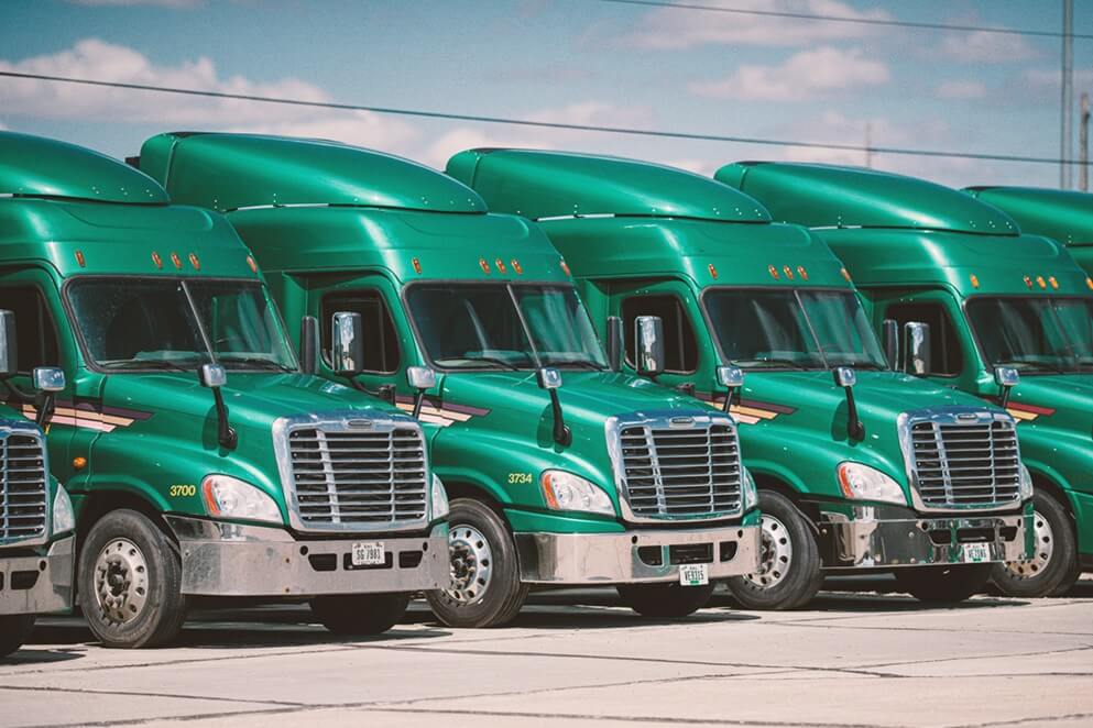 An overcrowded truck parking lot