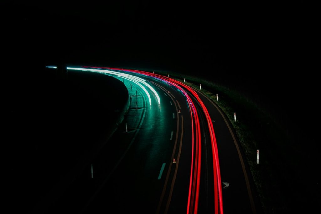 a highway at night