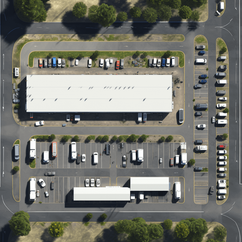 aerial view of a truck parking lot