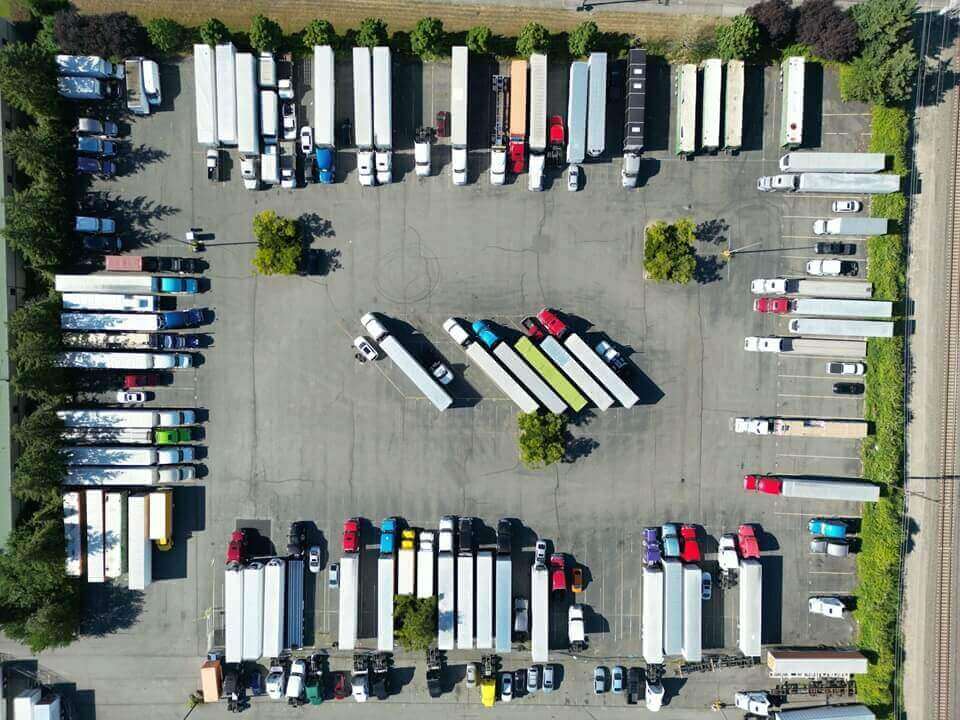 trucks parked in a truck stop