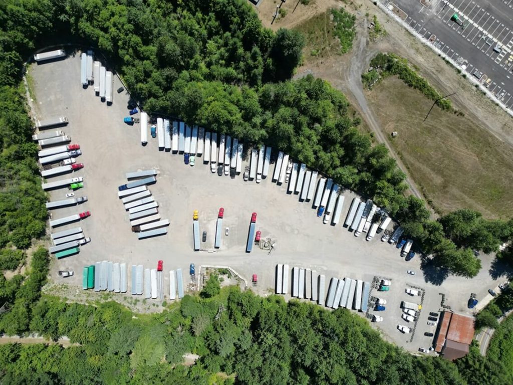 aerial view of a truck parking lot