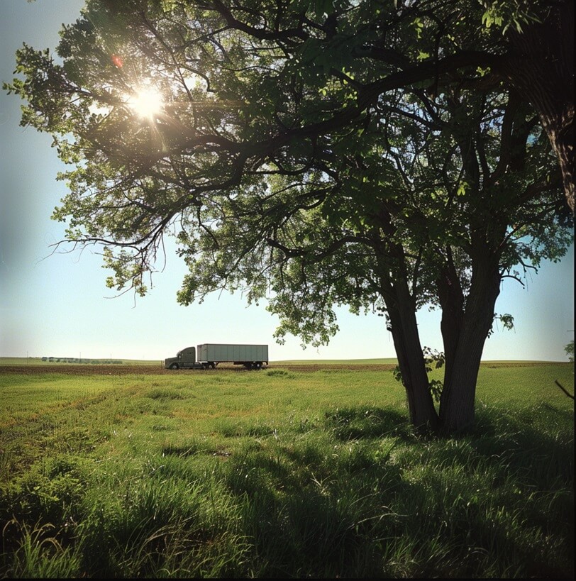 a semi-truck in the sun