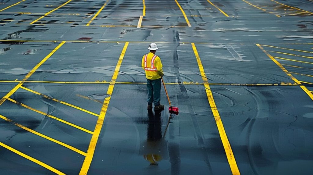 a workman doing parking striping