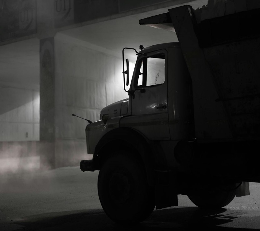 truck on the street at night