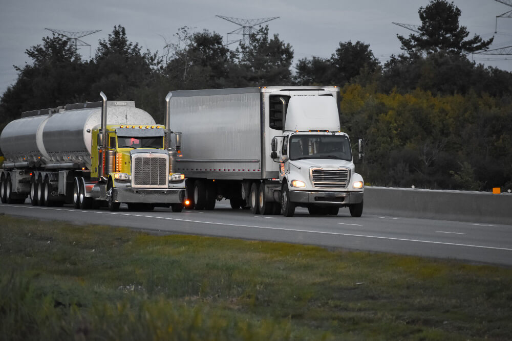 Trailer trucks driving on the road