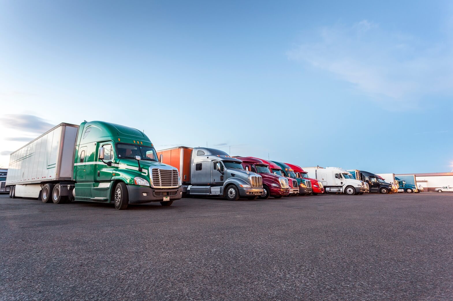 a busy truck parking lot