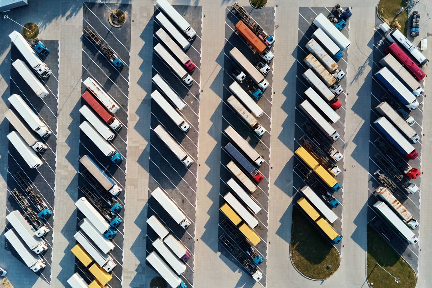 aerial view on a semi truck parking