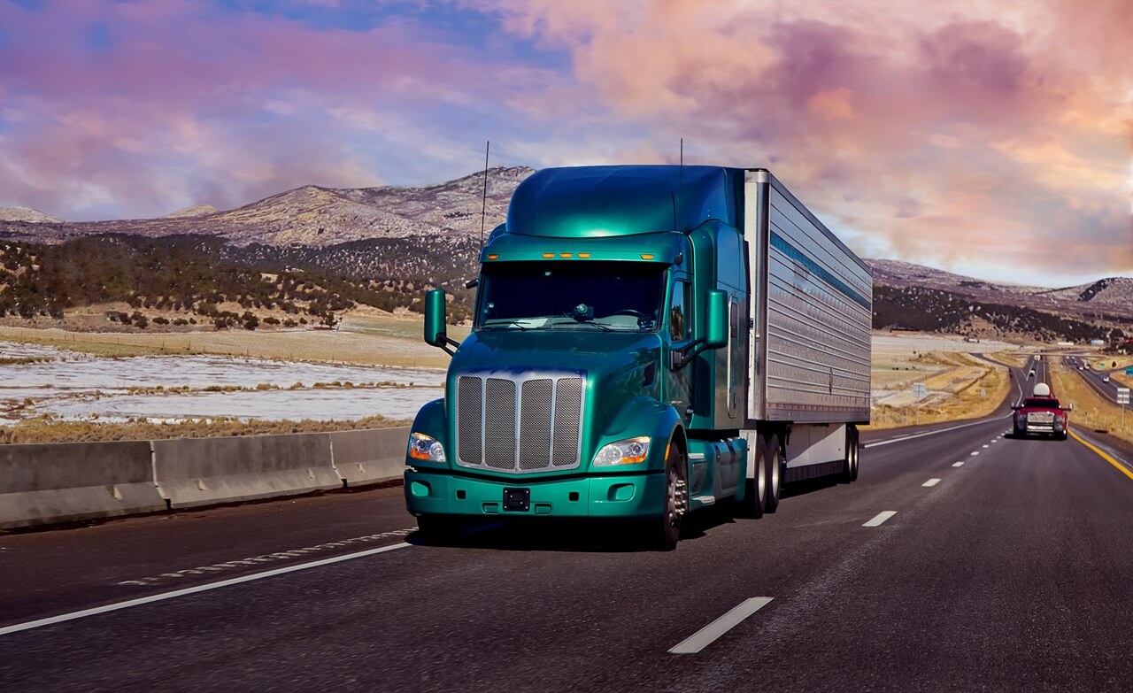 a semi-truck on the highway in Nevada