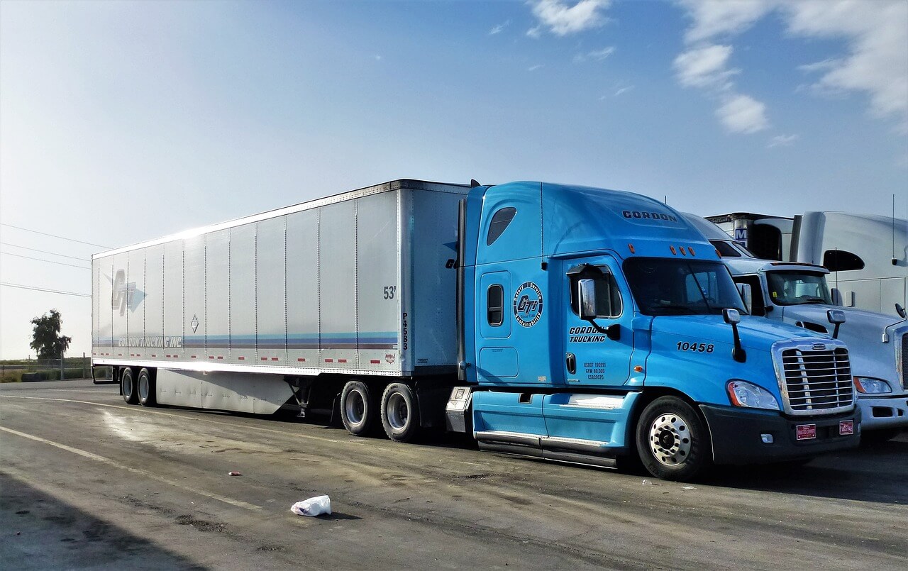 trucks parked in a lot